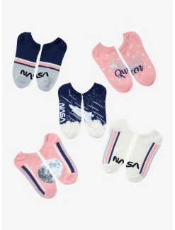 HUNIVERS NASA Pink Blue & Grey No-Show Socks 5 Pair