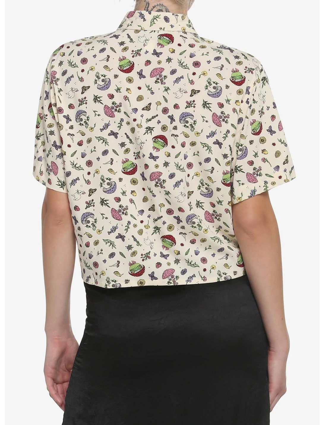 HUNIVERS Mushroom Frog Crop Woven Button-Up 3 HUNIVERS Mushroom Frog Crop Woven Button-Up - Image 3