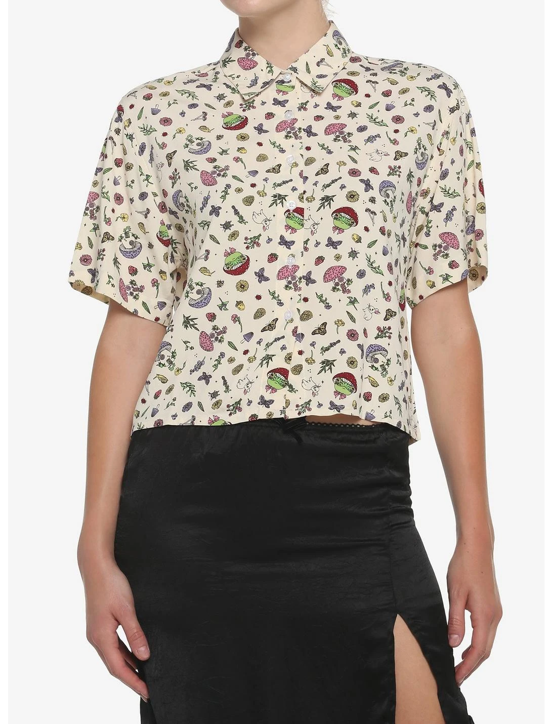 HUNIVERS Mushroom Frog Crop Woven Button-Up 1 HUNIVERS Mushroom Frog Crop Woven Button-Up