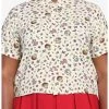HUNIVERS Mushroom Frog Girls Crop Woven Button-Up Plus Size