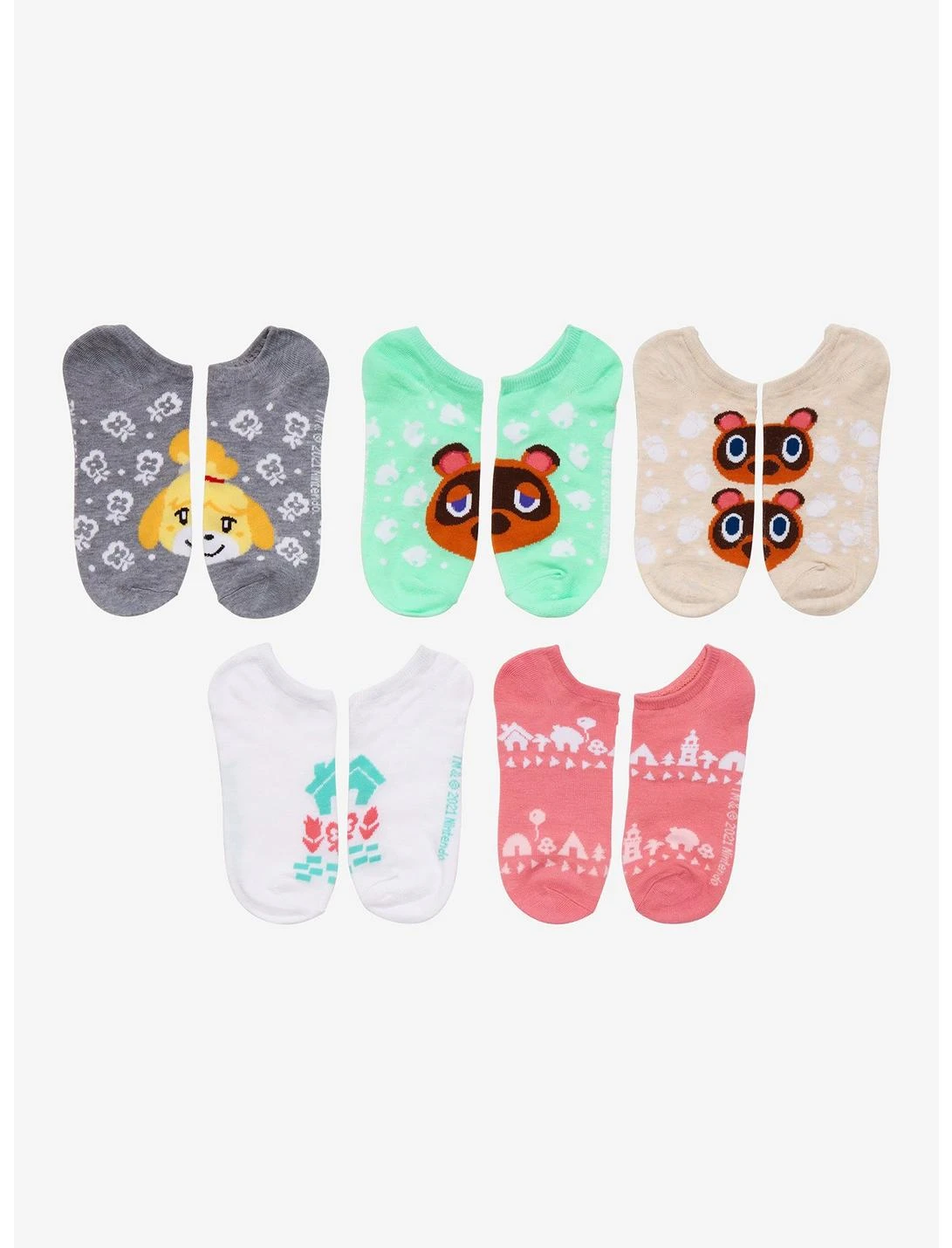 HUNIVERS Animal Crossing: New Horizons Tom & Isabelle No-Show Socks 5 Pair 2 HUNIVERS Animal Crossing: New Horizons Tom & Isabelle No-Show Socks 5 Pair - Image 2