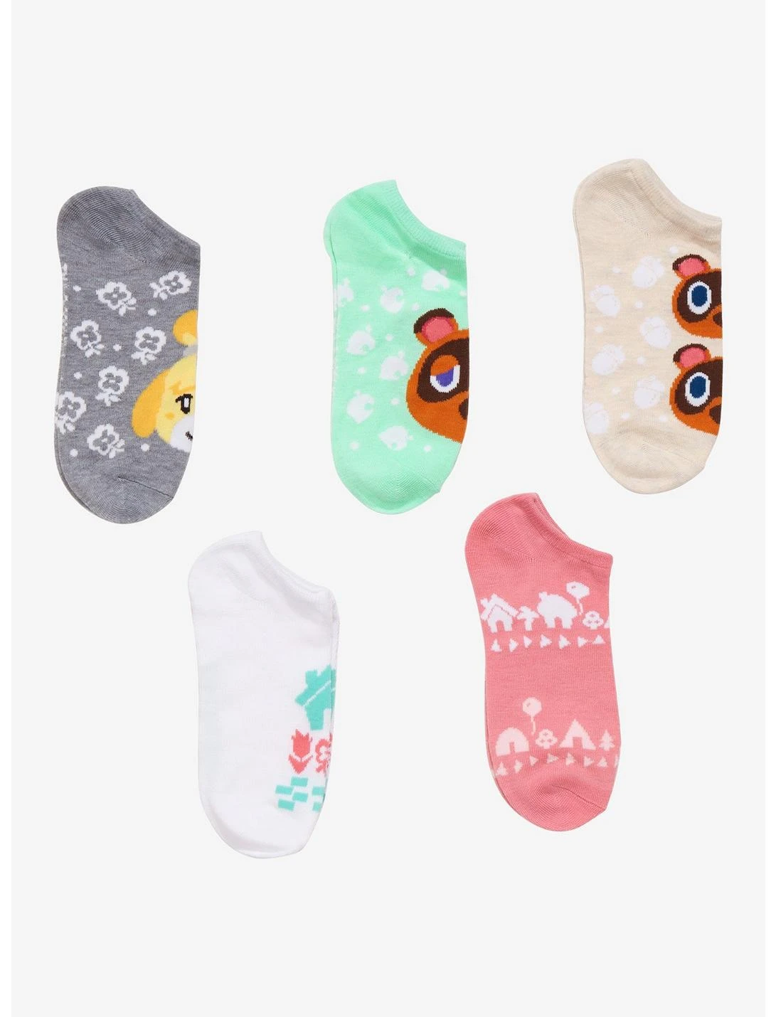 HUNIVERS Animal Crossing: New Horizons Tom & Isabelle No-Show Socks 5 Pair 1 HUNIVERS Animal Crossing: New Horizons Tom & Isabelle No-Show Socks 5 Pair