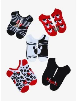 HUNIVERS Disney Minnie Mouse Red & Black No-Show Socks 5 Pair