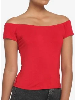 HUNIVERS Red Off-The-Shoulder Top