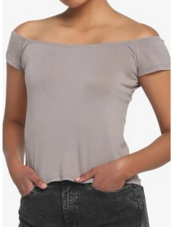 HUNIVERS Taupe Off-The-Shoulder Top