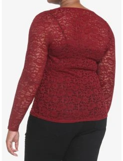 HUNIVERS Burgundy Lace Long-Sleeve Top Plus Size -Her Universe Sales 18780285 av2