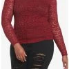 HUNIVERS Burgundy Lace Long-Sleeve Top Plus Size