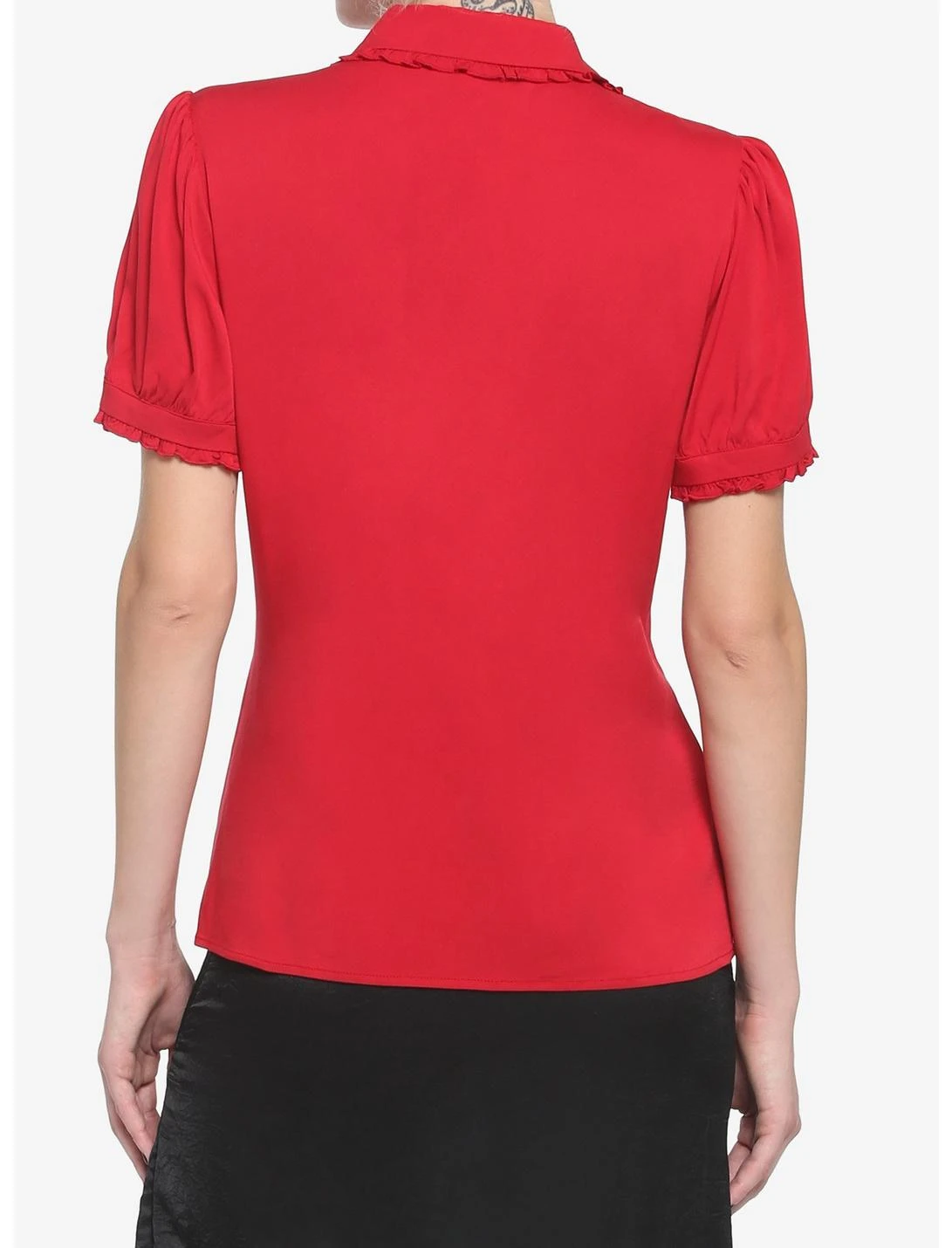 HUNIVERS Red Peter Pan Collar Woven Button-Up 3 HUNIVERS Red Peter Pan Collar Woven Button-Up - Image 3