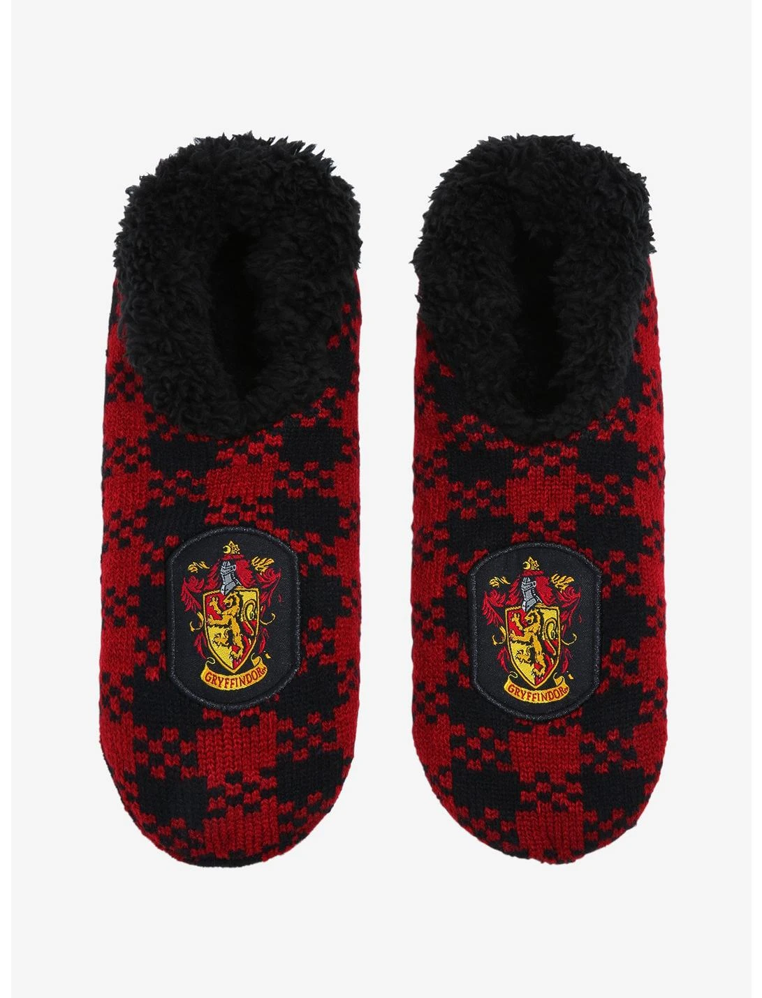 Bioworld Harry Potter Gryffindor Crest Plaid Slipper Socks 2 Bioworld Harry Potter Gryffindor Crest Plaid Slipper Socks - Image 2