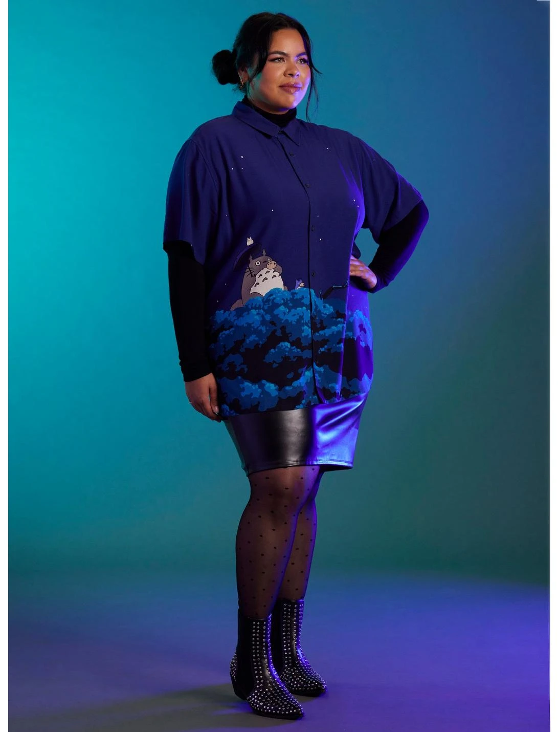 HUNIVERS Studio Ghibli My Neighbor Totoro Night Sky Woven Button-Up Plus Size 2 HUNIVERS Studio Ghibli My Neighbor Totoro Night Sky Woven Button-Up Plus Size - Image 2