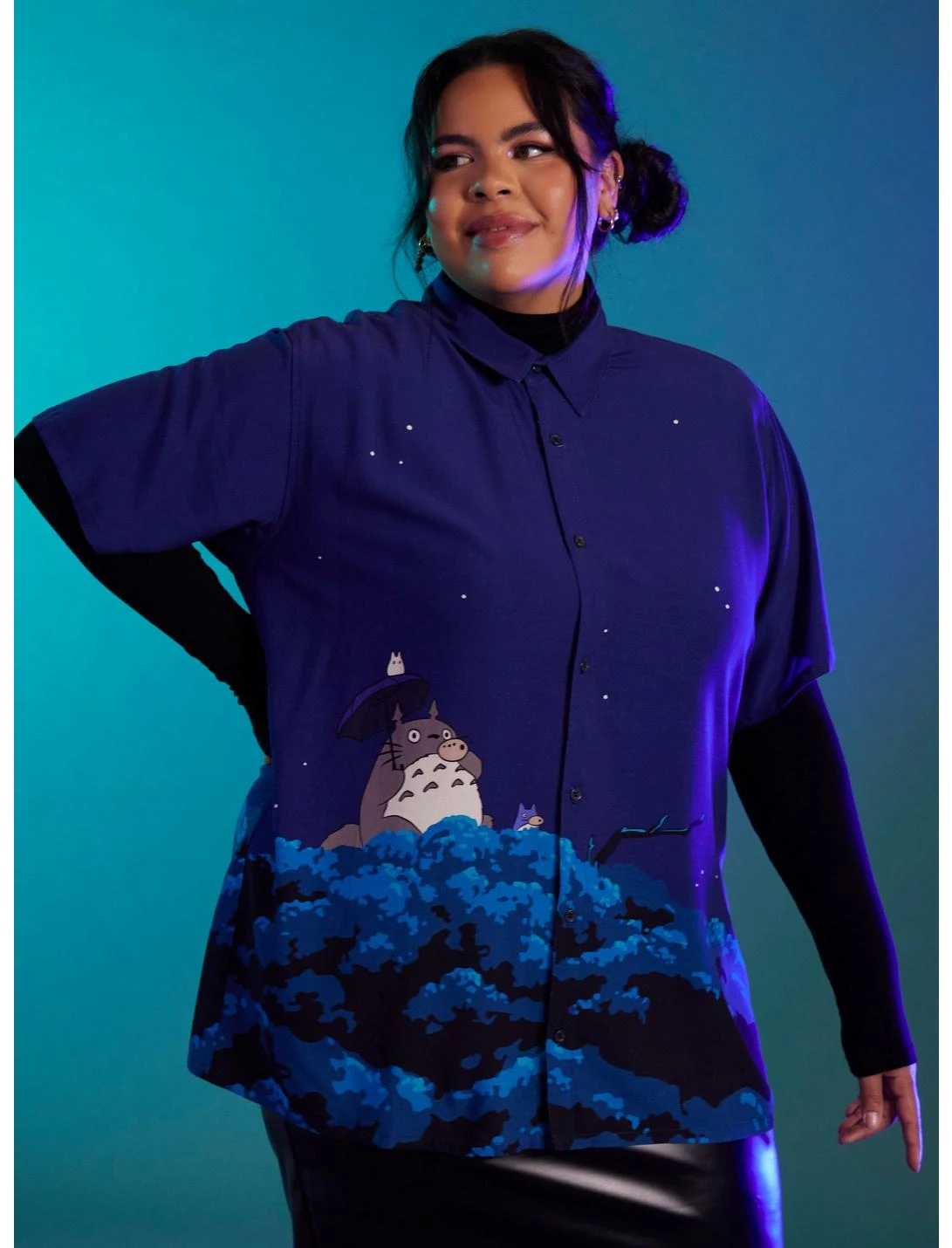 HUNIVERS Studio Ghibli My Neighbor Totoro Night Sky Woven Button-Up Plus Size 1 HUNIVERS Studio Ghibli My Neighbor Totoro Night Sky Woven Button-Up Plus Size