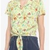HUNIVERS Disney Winnie The Pooh Cottagecore Floral Tie-Front Woven Button-Up