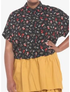 Mushroom Allover Print Woven Button-Up Plus Size
