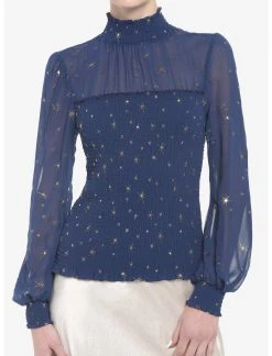 HUNIVERS Her Universe Blue & Gold Star Mockneck Top