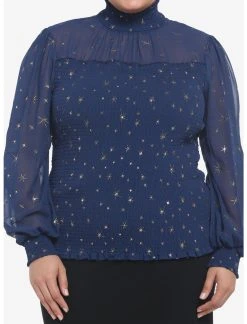 HUNIVERS Her Universe Blue & Gold Star Mockneck Top Plus Size