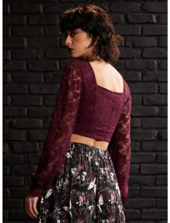 Maroon Lace Poet Long-Sleeve Crop Top -Her Universe Sales 19801144 av2