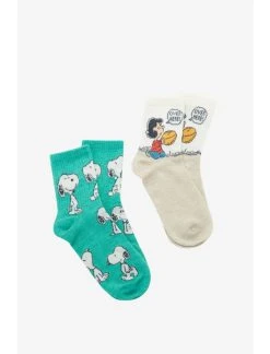 Null Peanuts Snoopy Lucy Football Crew Socks 2 Pair