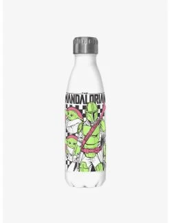 Null Star Wars The Mandalorian Mando Checks White Stainless Steel Water Bottle